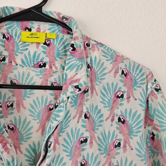 Roberta Roller Rabbit Parrot Printed Pajama Button Up Shirt Size LG Women's - Picture 5 of 12